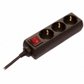 3 way socket outlet black, 1,4m H05VV-F 3G1,5 with