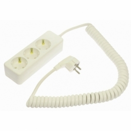3 way socket outlet white, 2,5m H05VV-F 3G1,5 spir