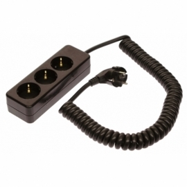 3 way socket outlet black, 2,5m H05VV-F 3G1,5 spir