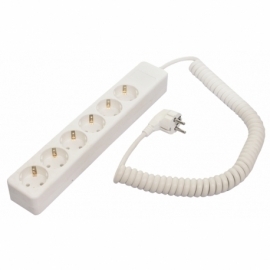 6 way socket outlet white, 2,5m H05VV-F 3G1,5 spir
