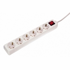 6 way socket outlet white, 1,4m H05VV-F 3G1,0 with