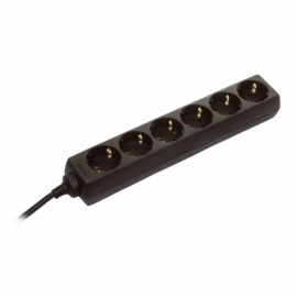 6 way socket outlet black, 1,4m H05VV-F 3G1,0 