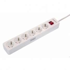6 way socket outlet white, 1,4m H05VV-F 3G1,5 with