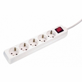 5 way socket outlet white, 1,4m H05VV-F 3G1,0 with