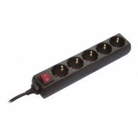 5 way socket outlet black, 1,4m H05VV-F 3G1,0 with