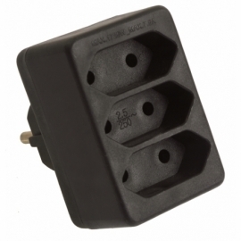 Euro-adapters, 3 way socket outlet black