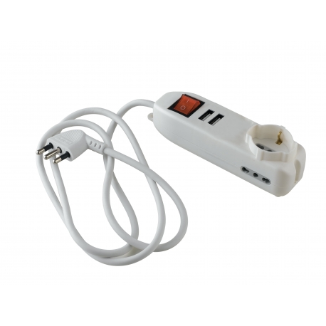 MULTIPRESA 1 SCHUKO, 2 BIPASSO E 2 USB 2.1A CON IN