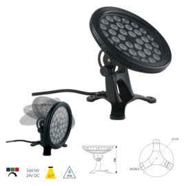 PROIETTORE LED NEPTUNE NERO 36X1W 24V DC RGB IP68 