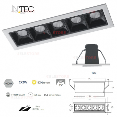 INCASSO LED SINKRO BIANCONERO 5X2W 800LM 4000K 14