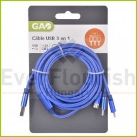 USB CABLE 2.5m (3in1) USB-Micro USB / USB C /Light