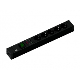 BLACK MULTIPLE 5x SCHUKO + 2x USB CHARGER + SWITCH