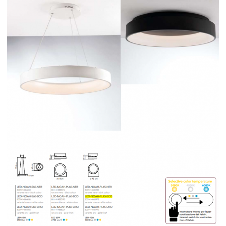 PLAFONIERA LED NOAH BIANCA 40W 4600LM CCT 45X13CM