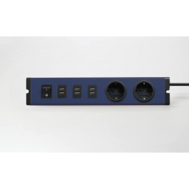 BLOCO Pacific Blue 2x Schuko+3x USB DUPLO+INT+1.5m