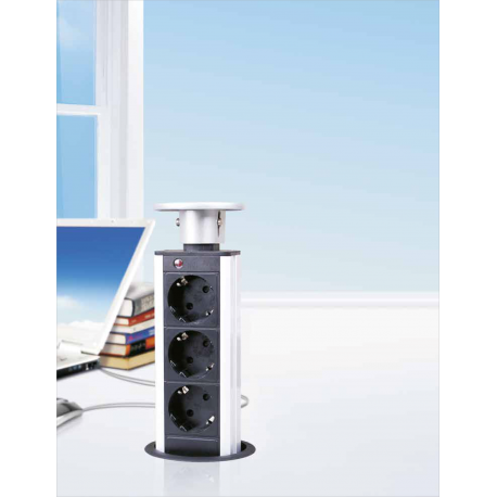 BLOCO WIDE TOWER 3xSCHUKO + 2x USB A + INT (80mm)