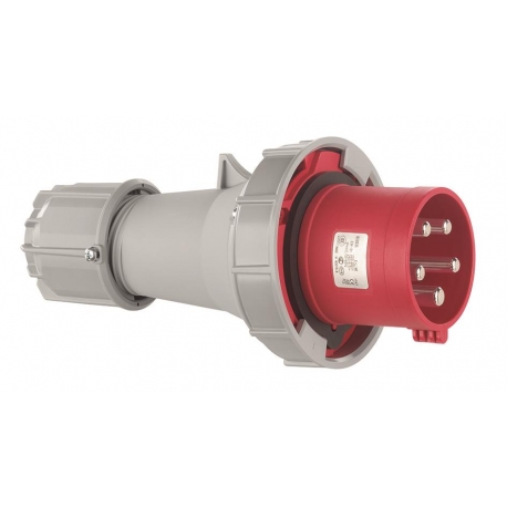FICHA CEE, IP67, 63A, 5 PÓLOS, 400V, 6H, VERMELHO