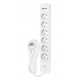 Bloco 6x SCHUKO 2P+T 16A + interruptor + carregador duplo USB A+C 3A PD 20W, 1.5m, branco