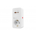 Adaptador protector sobretensões + sobrecarga + carregador duplo USB A+C 3A PD 20W 16A 250V