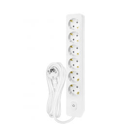 Bloco 6x SCHUKO 2P+T 16A + interruptor, 3m, branco
