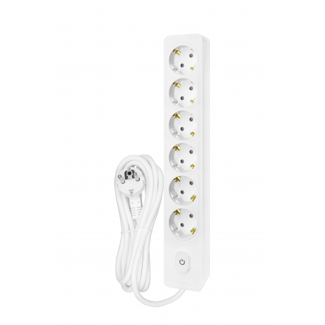 Bloco 6x SCHUKO 2P+T 16A + interruptor, 5m, branco