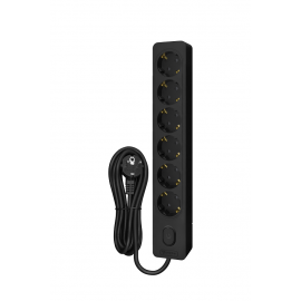 Bloco 6x SCHUKO 2P+T 16A + interruptor, 1.5m, preto