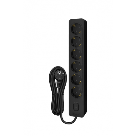 Bloco 6x SCHUKO 2P+T 16A + interruptor, 3m, preto