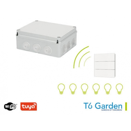 SET JARDIM WiFi tuya RF (1x CX IP55 + 1x botão 6x canais + 1x receiver 6x canais)