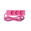 Bloco 3x SCHUKO 2P+T 16A, 2m, rosa