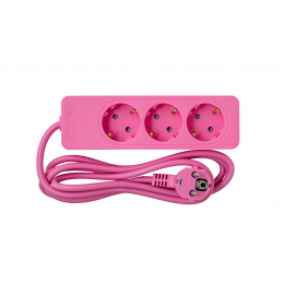 Bloco 3x SCHUKO 2P+T 16A, 2m, rosa