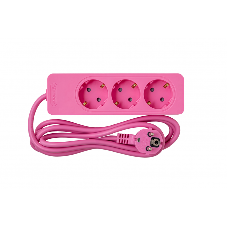 Bloco 3x SCHUKO 2P+T 16A, 2m, rosa
