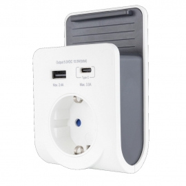 CARREGADOR 2x USB A+C PORTA TELEMOVEL