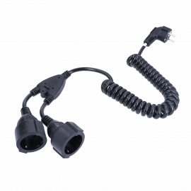 EXTENSÃO PRETA 2x TOMADAS SCHUKO C/CABO ESPIRAL ext 2.5m PVC H05VV-F 3G1,5mm2