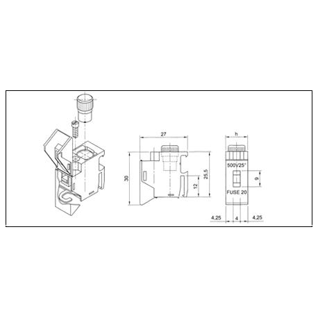 BORNE PORTA FUSIVEL 16A 1P 10X50MM (W-M16AFUTSF)