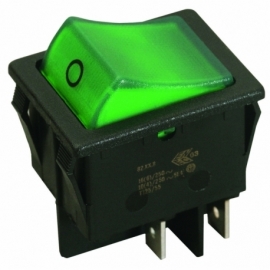 Rocker push-button, black/green, 2-pole