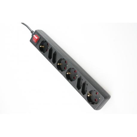 8 way socket outlet black, 4 Euro and 4 DIN 10/16A
