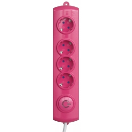 PINK MULTIPLE SOCKET 4x Schuko + SWITCH 1,4m cab