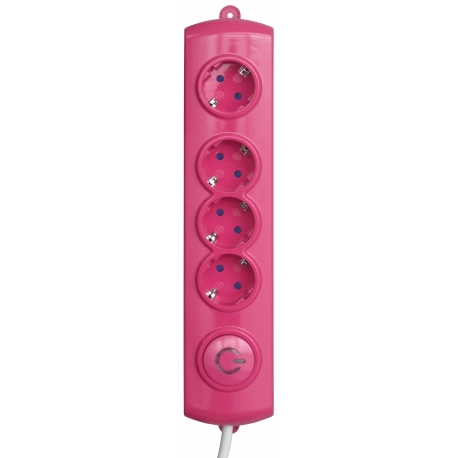 PINK MULTIPLE SOCKET 4x Schuko + SWITCH 1,4m cab