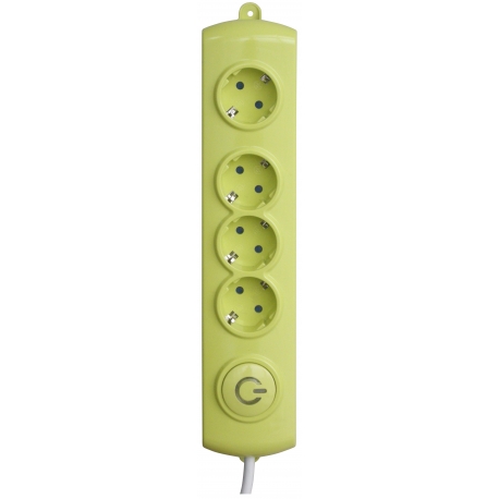 GREEN MULTIPLE SOCKET 4x Schuko + SWITCH 1,4m