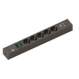 BLACK MULTIPLE 5x SCHUKO + 2x USB CHARGER + SWITCH