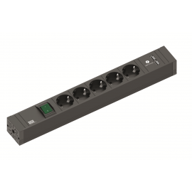 BLOCO PRETO 5x SCHUKO + 2x USB CHARGER + INT