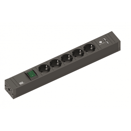 BLOCO PRETO 5x SCHUKO + 2x USB CHARGER + INT